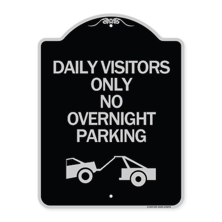 Signmission Day Visitors No Overnight Parking W/ Graphic Heavy-Gauge Aluminum Sign, 24" x 18", BS-1824-24196 A-DES-BS-1824-24196